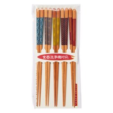 日式筷子可用洗碗機清洗, 1個, 5雙筷子, 木頭