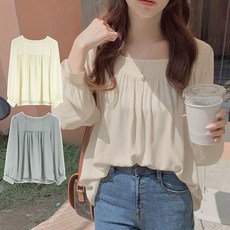 여성 긴팔 상의 쉬폰 스퀘어넥 봄 가을 블라우스 프릴 여자 데이트룩 하객룩 셔츠 캐주얼