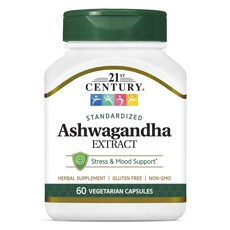 21St Century 南非醉茄萃取物壓力&心情支援素食膠囊, 1個, 60顆