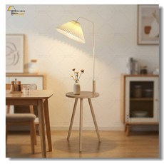 led 테이블 장스탠드 스칸디 무드등 플리츠 침실 등대 밀도판 방꾸미기 전구 블랙봉 수직, 인조 원목 플리츠 갓 웜 라이트 LED 전구