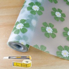 주방 캐비닛용 서랍 및 선반 라이너 비접착식 미끄럼 방지 이중 레이어 PVC 방수 쉬운 세척 드레서 욕실 냉장고용 나이프 줄자(30.5cm X 6.1m(12인치 x 20피, 녹색 꽃