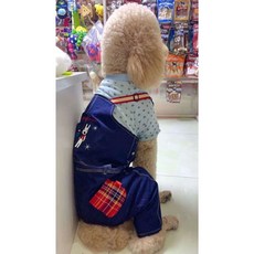 福媽寵物 狗狗衣服 吊帶褲 Lisa卡通 水洗牛仔吊帶褲 雪納瑞 黃金獵犬 邊境牧羊犬 杜賓 大型犬 小型犬, 1個, Lisa牛仔褲大狗質感深 胸圍85~96