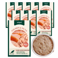 [와즈펫] 고양이 프리미엄 습식사료_생육 93%(기호성/소화) 자연그대로 수분 70%(촉촉한 식감) 필수영양제(피모/면역강화), 10개, 100g, 연어+참치