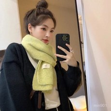 韓版針織羊毛圍巾女冬季新款保暖圍脖百搭素色韓系氛圍感