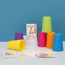 몬테소리 스택 컵 속도 게임 장난감 카드 색상 인식 논리 부모-자녀 대화 형 어린이를위한 조기 교육, 02  Cups 54 Cards