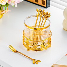 不鏽鋼咖啡勺 甜品勺 長柄樹葉攪拌勺 蜂蜜勺, 1個, 圍邊金架-透明圓罐-6只叉