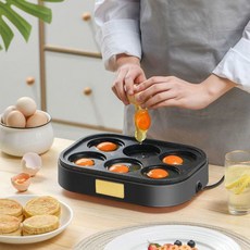 계란빵기계 전기식 달걀빵 디저트 가스 스마트형 팥빵 케이크 8cm 블랙 플러그인 싱글 맥반석 가루, 1개, 6구 조식기 꽃 분말 뚜껑