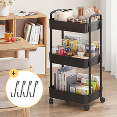 무루어 이동식 틈새 수납 트롤리, 블랙, 3단
