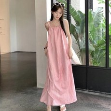 투니스 여성 캐주얼 루즈핏 단색 민소매 롱 원피스