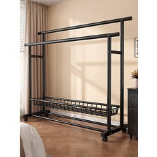 바퀴형 2단 이동식 행거 드레스룸 정리용 스탠드 옷걸이, 2. 120cm 블랙 19mm