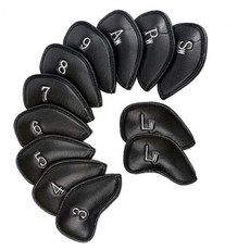 가죽 골프채 골프 클럽 아이언 헤드 커버 12종 세트 (Araium), 02 A.블랙