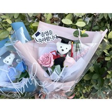 학사모곰돌이 졸업꽃다발, 1개, 핑크