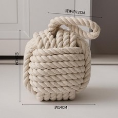 門擋 地中海風門擋 圓形防撞球 門阻裝飾球 棉麻球門檔 餐廳酒吧裝飾, 1個, 方形門擋米色棉綫款, 米色棉綫款