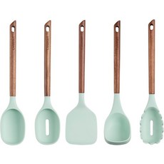 Cuisinart AcaciaFusion 5개 세트 공구 - 민트, 1세트, Mint, 국자, 파스타 서빙 스푼, 홈이 있는 숟가락, 고체 숟