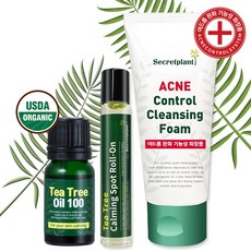 티트리 트러블 관리 SET (유기농 티트리 오일 100 + 아크네 컨트롤 여드름 폼 클렌징 + 티트리 카밍 스팟 롤 온), 티트리오일 + 티트리 폼 + 티트리 롤 온), 1세트