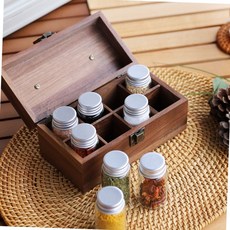 감성 캠핑 우드 박스 유리 양념통 조미료통 세트 캠핑소품 원목양념박스 우드조미료함