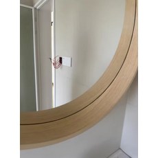 원목 원형 거울 LED 조명 욕실용 벽걸이 빈티지 화장대 스마트 인테리어경, 오크 나무 50x50 센티미터