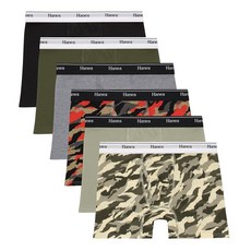 Hanes 남아용 오리지널 복서 브리프 신축성 있는 면 속옷 모음 6팩 블랙/카고/올리브 팜/마룬/스트라이프 - 미디엄 168877