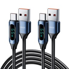 TOOCKI 알루미늄 합금 LED 디스플레이 6A C 타입초고속 충전 케이블블랙, 2m, 블루, 2개