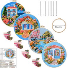 刺繡DIY手工材料包 風景花卉套件 Etsy新品十字繡, QG89非成品,材料包+20防竹, 1個