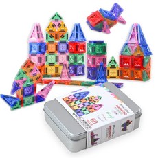 토이토 미니 맥타일즈 자석 블럭 46pcs 60pcs 마그네틱 블록 교구 놀이, 1세트, 비비드 투명 60pcs