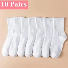 쿠쿠스토어 중간 길이 양말 여성 클래식 블랙 화이트 솔리드 컬러 유행 캐주얼 스포츠 흡수 통기성 1/7/10/, 08 10 Pair-2