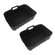 2 팩 에어 프라이어 바구니 실리콘 몰드 오븐 베이킹 트레이 피자 프라이드 치킨 바구니 재사용 가능한 팬 라이너 내구성 액세서리, 검은색