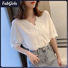 台灣發貨 上衣 短袖 短袖上衣 v領上衣 荷葉邊上衣 氣質上衣 紗上衣 雪紡紗上衣 v領上衣女 遮肚上衣