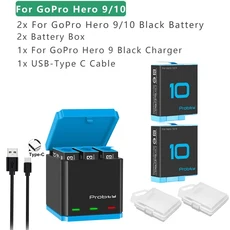 GoPro Hero 12 11 10 9 8 7 6 5용 Probty 배터리 키트 Black 액션 카메라용 액세서리