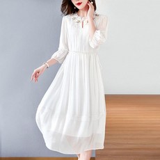 真絲連衣裙 高端氣質顯瘦桑蠶絲裙子, 1個, 白色,2XL