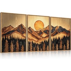 적인 산 소나무 페인팅 빈티지 자연 숲 황야 풍경 삼부작 모자이크 보헤미안 스타일 아트, 1개, 8. round 20x25cmx3pcs