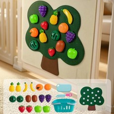 毛氈水果切切樂 益智玩具 早敎玩具 寶寶玩具 毛氈闆墻貼 毛氈闆水果切切樂床圍欄切水果玩具兒童過家家1到3嵗寶寶摘摘套裝, 1個, 小樹毛氈板+8款水果+菜板+切刀+菜籃