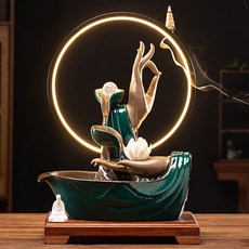 명상 불상 손 흐르는 물 분수대 인테리어 거실 개업 풍수 소품, 2_흰연꽃세트+등받이사진