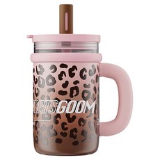 굼 이중 스테인리스 보온 텀블러, 1개, 570ml, 핑크 레오파드