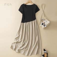 ZAJA 여성 여름 반팔 원피스 루즈핏 체형커버 휴양지 데이트룩 롱원피스