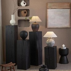 탄화 블랙 원목 우드 스툴 협탁 통나무 사각 원형 화장대 카페 매장 스툴체어 의자, 30x30x40