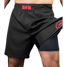 Boxing Honey Badger 2-in-1 BJJ MMA 파이트 쇼츠 내장 압박 안감: 그래플링 브라질 주짓수 노기 반바지 레드