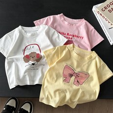 [특가 할인]IEDUOS 여아 얇은 면 반팔 티3종세트 초등학생 주니어 순면 데일리 티셔츠 3P