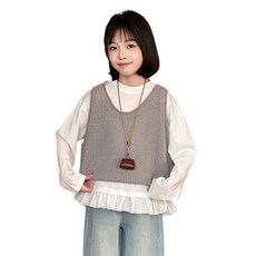 상상키즈 여아 루즈핏 니트 베스트 레이어드 탑