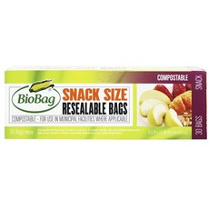 Biobag 리실러블 백 스낵 사이즈 뽑아쓰는위생백 16.5 x 8.9cm, 30매입