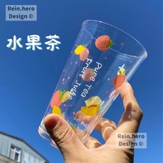 韓版可愛吸管杯 玻璃杯 450ml, 詳見包裝, 詳見包裝, 水果茶 (含蓋子)