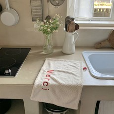 프렌치 레터링 키친 자수 핸드타울 주방 수건, 1개, 레드