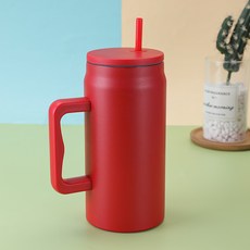 不鏽鋼真空保溫杯 大容量 50OZ 便攜手柄 汽車杯 巨無霸吸管杯 304材質 戶外使用+紅色+50oz, 1個, 1L, 紅色:50oz