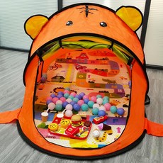 兒童帳篷 遊戲屋 摺疊 免安裝 橙色老虎, 帳篷帶收納袋, 1個
