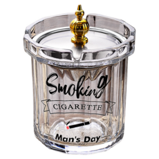 台灣出貨 防飛菸灰缸 創意煙灰缸 不鏽鋼蓋 玻璃防風煙灰缸, 透明色+銀色漏斗+皇冠蓋子, 1個