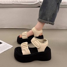 페이준 여성 통굽 키높이 샌들 웨지힐 셔링 스트랩 샌들 7cm YF3687