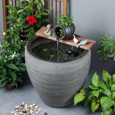 廠家直銷 加高陶瓷大型魚缸 古法養魚缸 客廳陽台金魚缸 陶罐循環流水擺件造景缸 老式水缸 庭院生態魚缸 蓮花缸, 1個, 大號螺紋 大出水口陶罐套裝流水