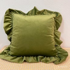 고급 벨벳 프릴 쿠션 커버 다채로운 색상 인테리어 장식용 쿠션, 43*43cm 베개 커버, 잔디 녹색