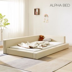 알파침대 조이 심플 헤드 가죽 저상형 패밀리 침대프레임(오픈형), 화이트