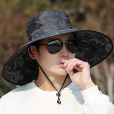 엘마운틴 챙넓은 자외선차단 모자 햇빛 가리개 밀리터리 왕챙 아웃도어 벙거지, 블랙